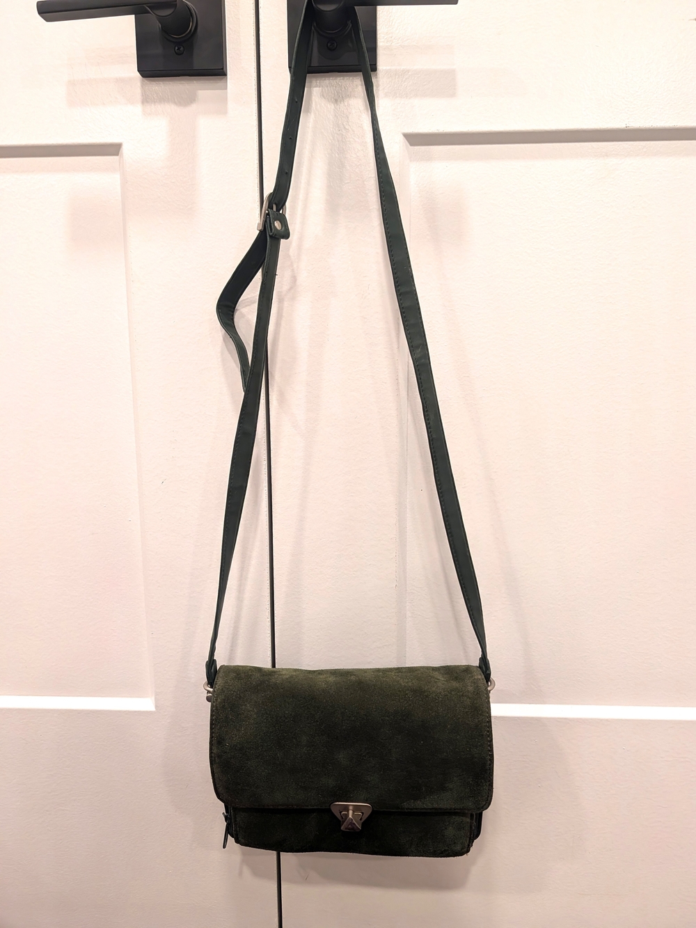 Women's Olive Green Suede Crossbody Bag With Wallet Pocket
